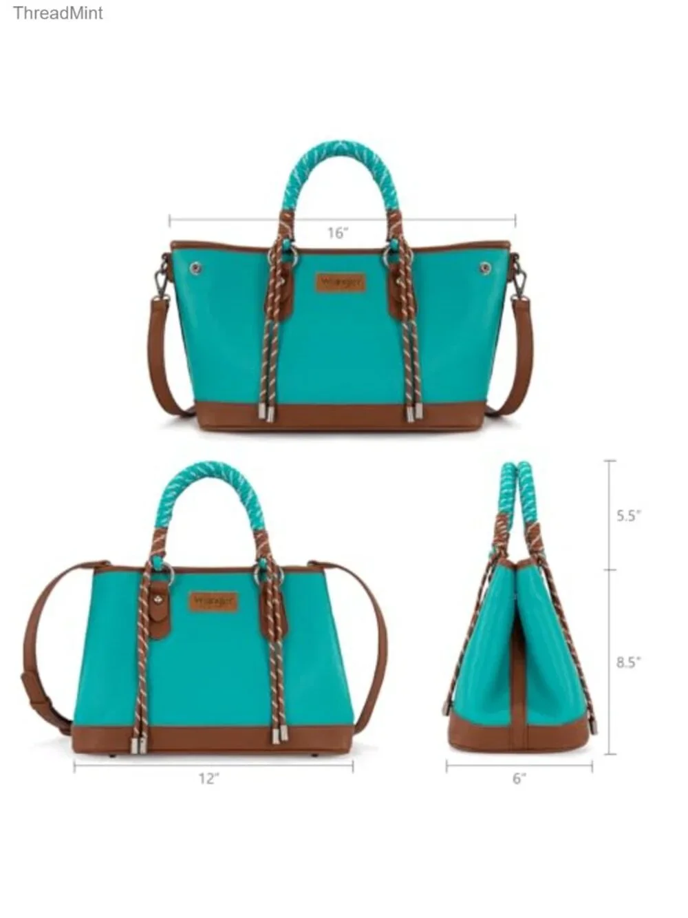 Faux Leather Satchel Purse with Braided Rope Top Handle Crossbody